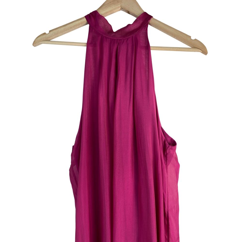 NWT Angela Moda Women's S Hot Pink 100% Silk Halter Maxi Dress Made in Italy *